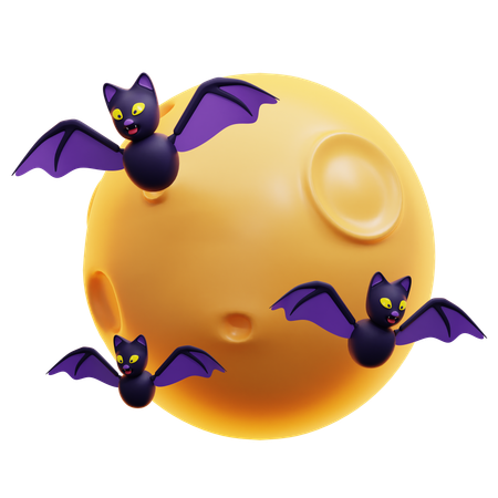 Flying Bat With Moon  3D Icon