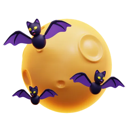 Flying Bat With Moon  3D Icon