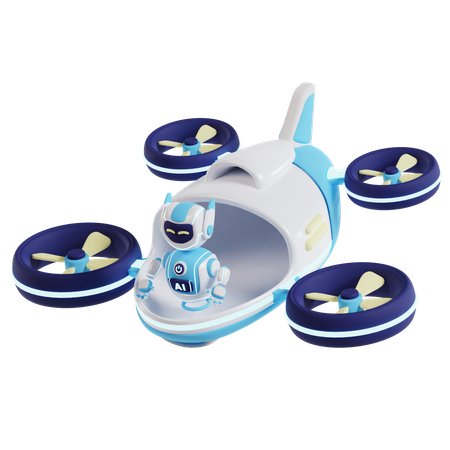 Flying Car With Ai Robot  3D Icon