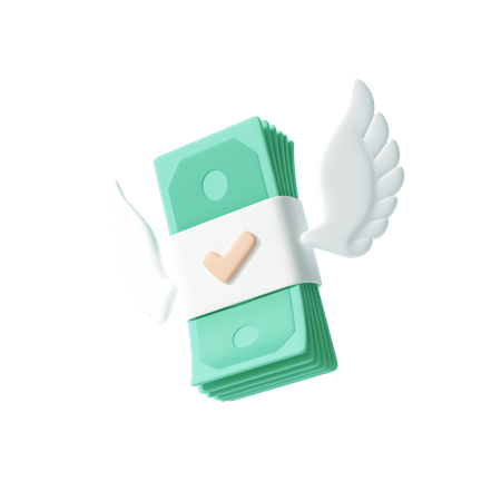 Flying cash with wings  3D Illustration