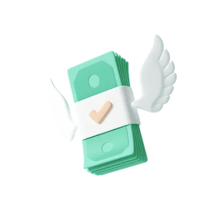 Flying cash with wings  3D Illustration