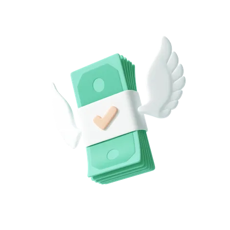Flying cash with wings 3D Illustration