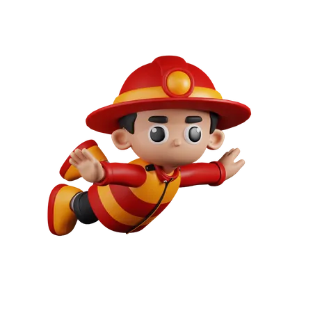 Flying Fireman  3D Illustration