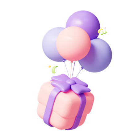 Flying Gift With Balloons  3D Icon