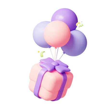 Flying Gift With Balloons  3D Icon