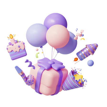 Flying Gift With Balloons  3D Icon