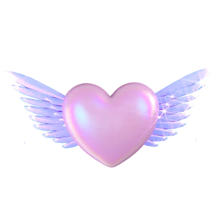 Heart With Wings With Holographic Color Illustration In 3 D Design 3D Icon