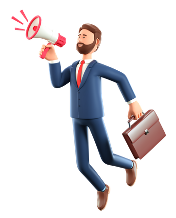 Flying man holding a speaker  3D Illustration