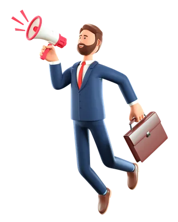 Flying man holding a speaker  3D Illustration