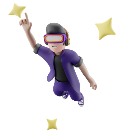 Flying metaboy enjoying vr teachnology  3D Illustration