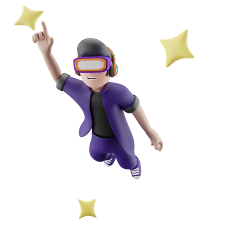 Flying metaboy enjoying vr teachnology  3D Illustration