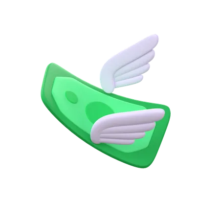 Dollar Bill With Flying Feather Wings 3D Icon