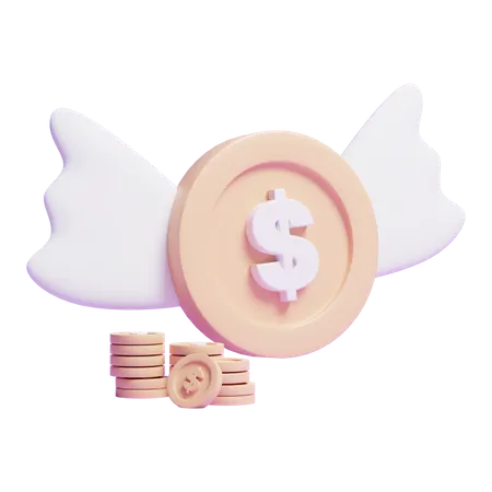 3 D Flying Coin With Wing Symbol Or 3 D Business Financial Dollar Coin Money 3D Icon