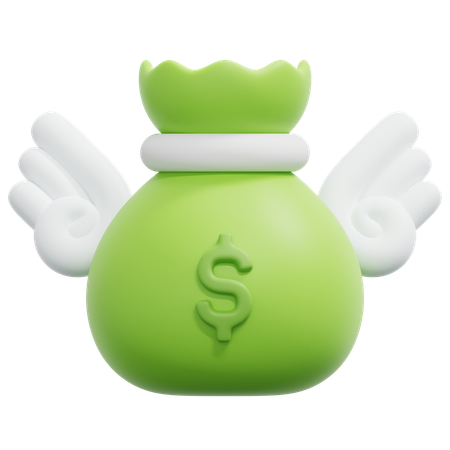 Flying money bag  3D Icon