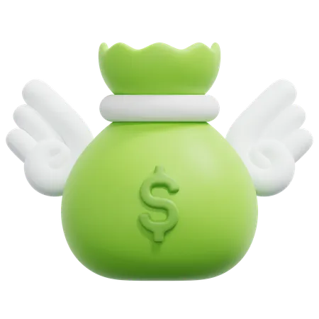 Flying money bag  3D Icon