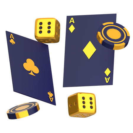 Flying Poker Cards and Chips  3D Icon