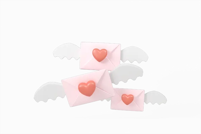 Flying Valentine Letter  3D Illustration