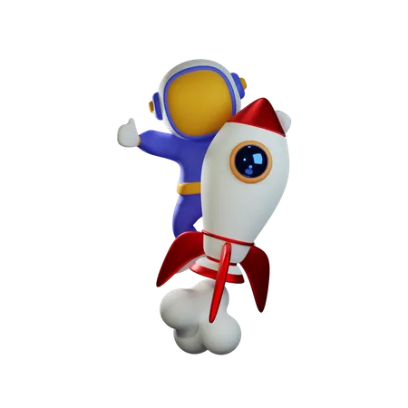 Astronauta fofo andando de foguete  3D Illustration