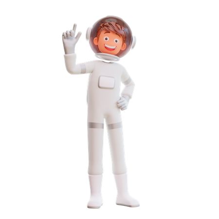 Astronauta bonito do espaço apontando para cima  3D Illustration