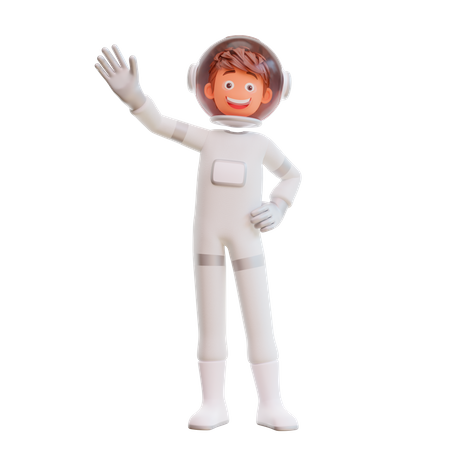 Astronauta bonitinho acenando com a mão  3D Illustration