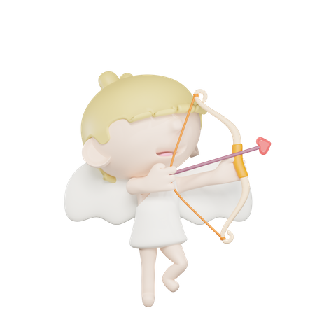 Cupido fofo desenha uma flecha de amor  3D Illustration