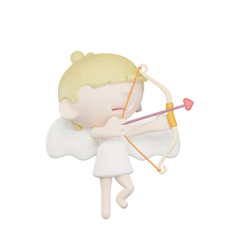 Cupido fofo desenha uma flecha de amor  3D Illustration