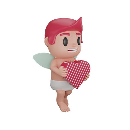 Garoto cupido fofo segurando coração  3D Illustration