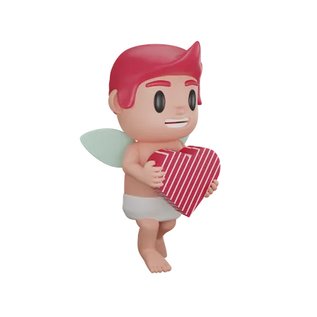 Garoto cupido fofo segurando coração  3D Illustration