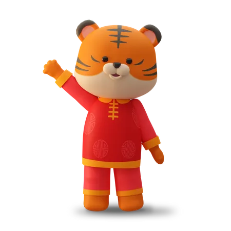Tigre mascote chinês fofo dizendo olá  3D Illustration