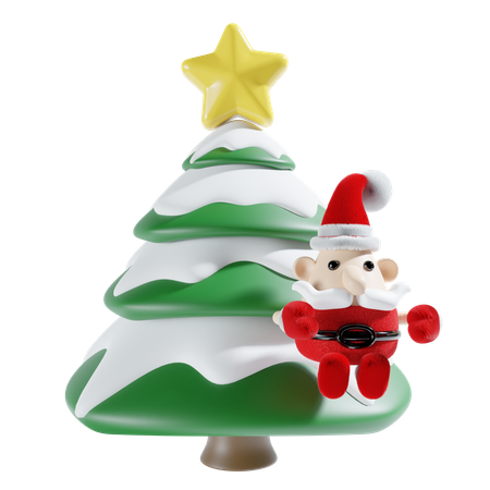 Lindo papai noel com árvore  3D Illustration