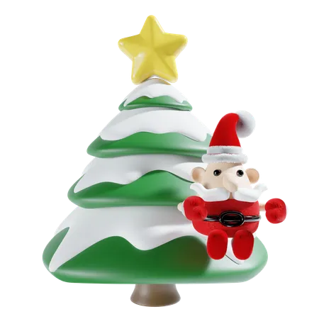 Lindo papai noel com árvore  3D Illustration