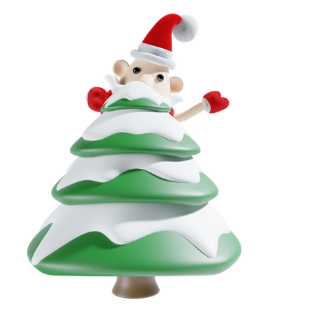 Fofo papai noel com árvore de natal  3D Illustration