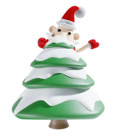 Fofo papai noel com árvore de natal  3D Illustration