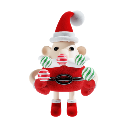 Fofo papai noel com bola de natal  3D Illustration