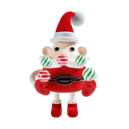 Fofo papai noel com bola de natal  3D Illustration