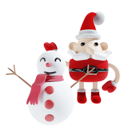 Lindo papai noel com boneco de neve  3D Illustration