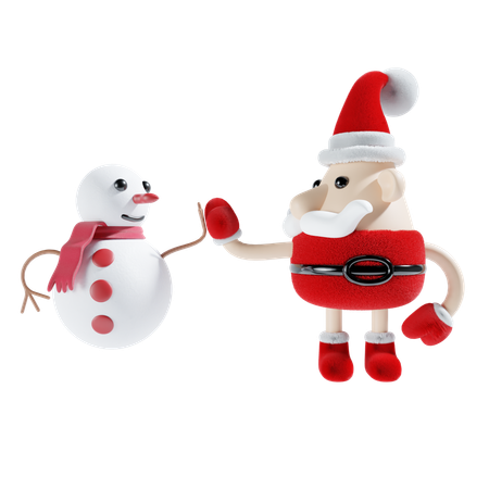 Lindo papai noel com boneco de neve  3D Illustration