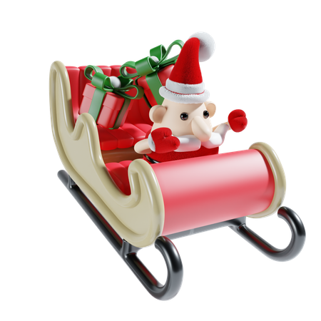 Fofo papai noel com carruagem  3D Illustration