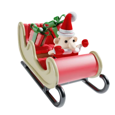 Fofo papai noel com carruagem  3D Illustration