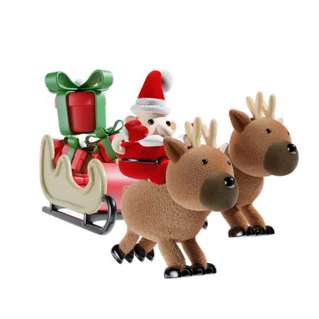 Fofo papai noel com carruagem  3D Illustration