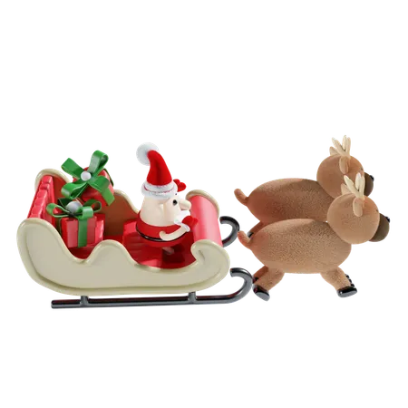 Fofo papai noel com carruagem  3D Illustration