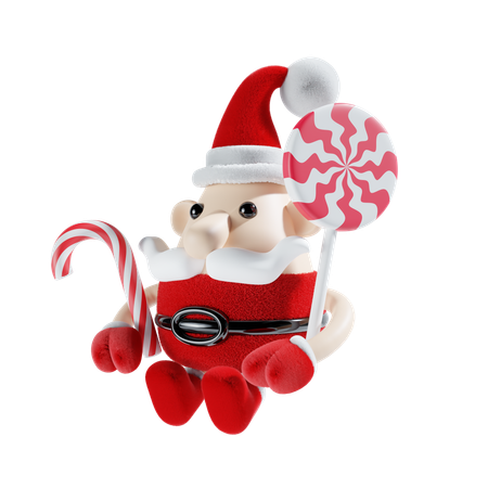 Lindo papai noel com doces  3D Illustration