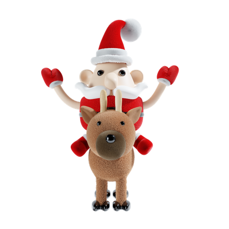 Lindo papai noel com veado  3D Illustration