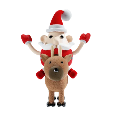 Lindo papai noel com veado  3D Illustration