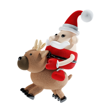 Lindo papai noel com veado  3D Illustration