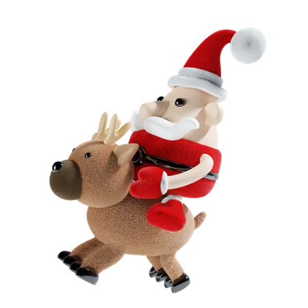 Lindo papai noel com veado  3D Illustration