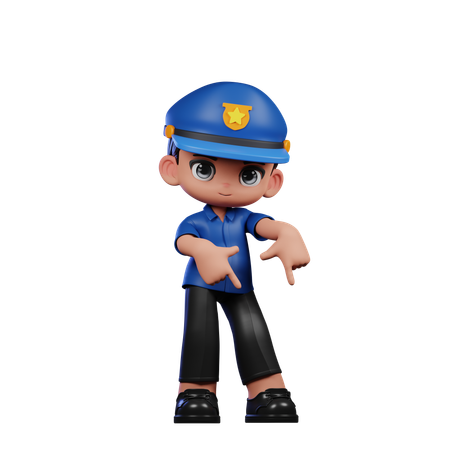 Policial fofo apontando para baixo  3D Illustration