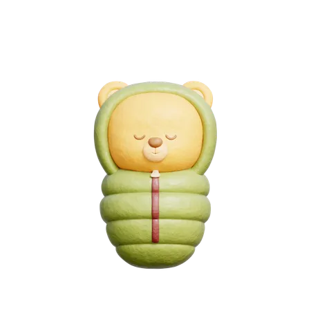 Urso fofo com saco de dormir  3D Illustration