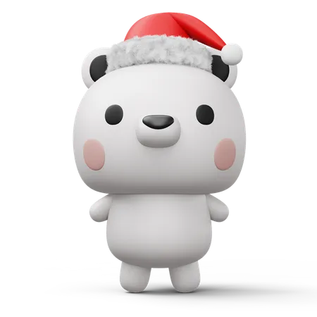 Urso polar fofo com chapéu de Natal  3D Illustration