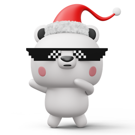 Urso polar fofo com chapéu de Natal  3D Illustration